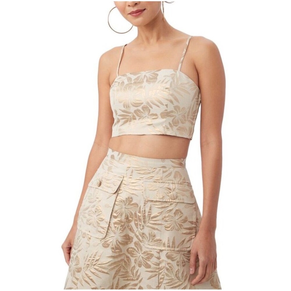 NWT Trina Turk Aliyanna Gold Crop Top Hibiscus Hideaway Jacquard Size 6